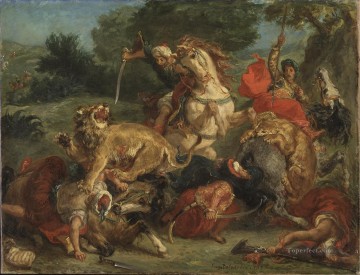  Lion Tableaux - Delacroix chasse au lion 1855